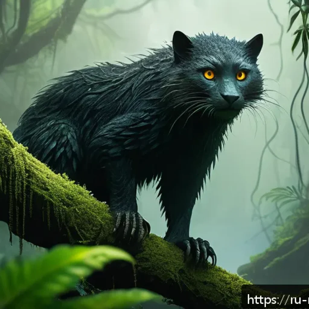 베트남 크리토피드 전설 - A mysterious cryptid in the dense Vietnamese jungle during daytime, featuring glowing bright eyes pi...