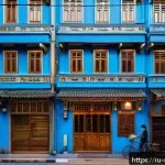 Home 21 중국 홍콩 블루하우스 의문사 - A detailed, atmospheric street view of the Blue House in Hong Kong’s Wong Tai Sin district during ea...