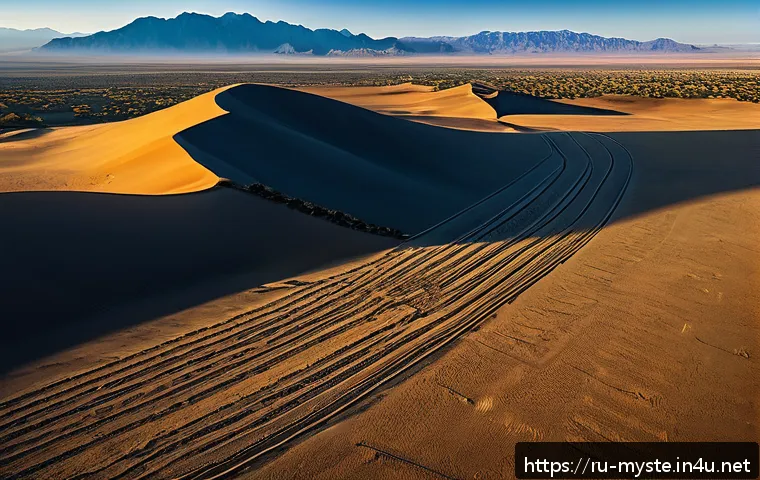페루 나스카 라인 정체 - A vast desert landscape viewed from above during golden hour, showcasing enormous ancient geoglyphs ...