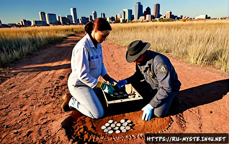 Home 17 오클라호마 시티 보물 사건 - Photorealistic Oklahoma City historical treasure investigation, a weathered metal chest freshly unco...